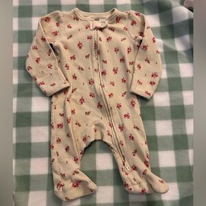 Carter's Cream Waffle-Knit Footed One-Piece with Red Floral Print